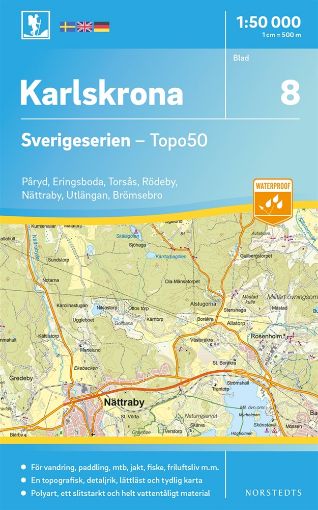 Bild på 8 Karlskrona Sverigeserien Topo50 : Skala 1:50 000